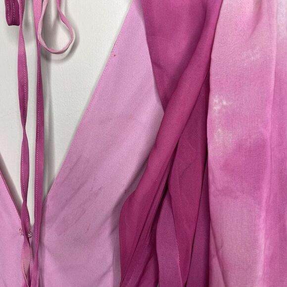 TOCCIN Romper Women 6 Pink Tie Dye Plunge Neckline Open Back Sheer Lined - Picture 8 of 12